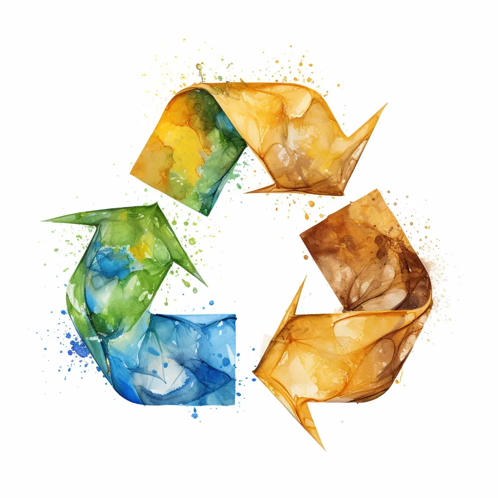 Ein sanftes Recycling-Symbol ist eine künstlerische Gestaltung des Umweltschutzes, die wie eine Verbindung aus Realität und Kunstwerk aussieht. Ein Recycling-Symbol hebt sich von einem beigen Hintergrund ab.